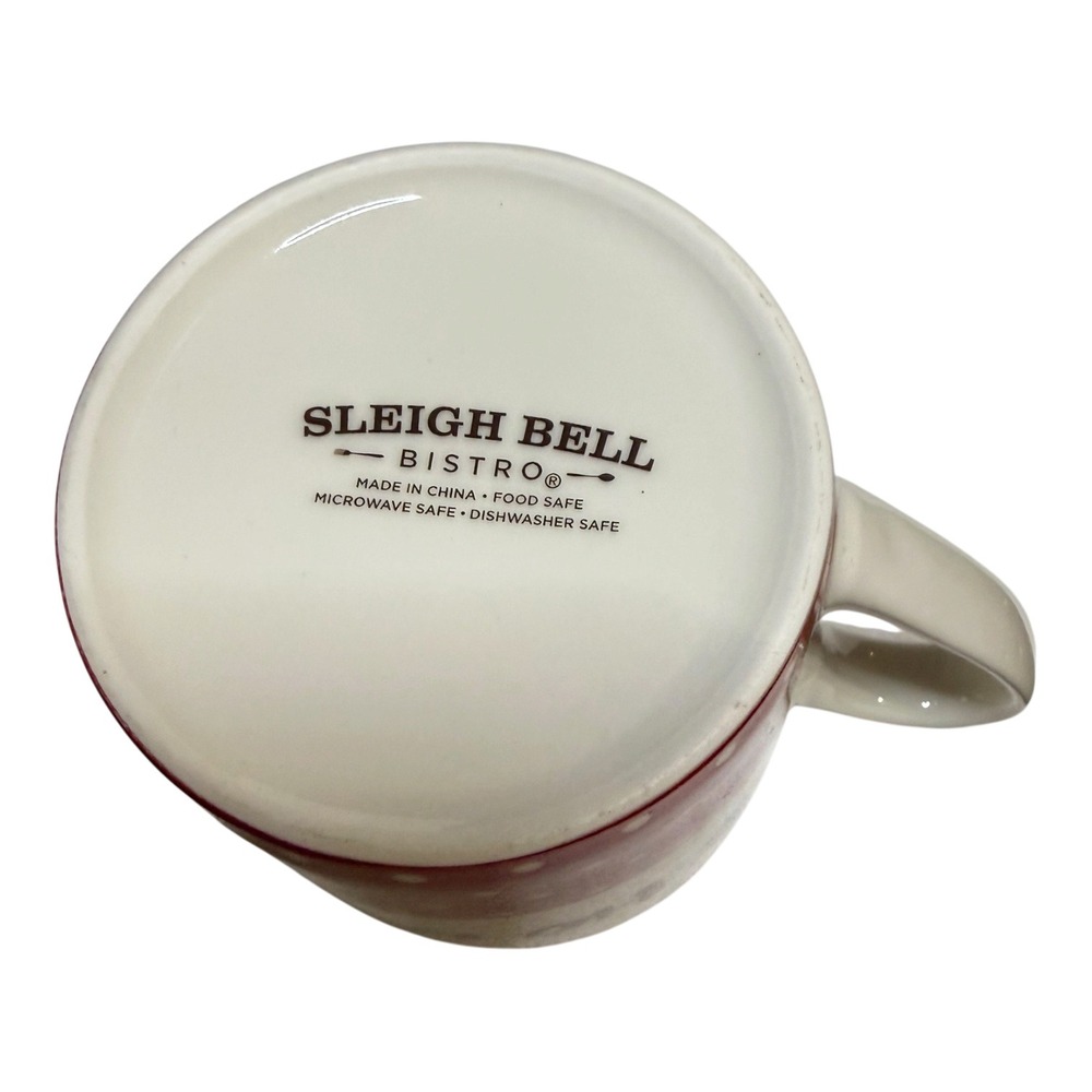 Sleigh Bell Bistro Christmas Mug Ho Ho Ho Red Polka Dot Ceramic Coffee Cup - Picture 4 of 5